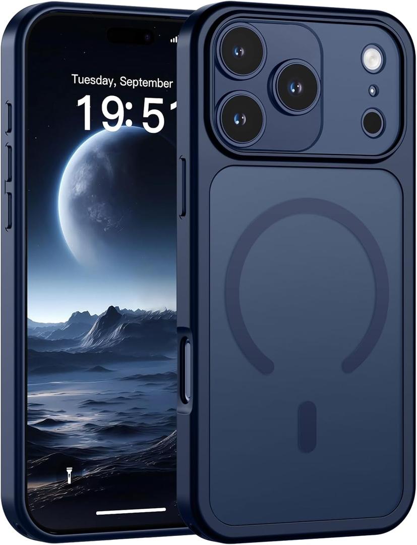 SUPFINE Magnetic for iPhone 17 Pro Max Case (Compatible with MagSafe)(Military Grade Drop Protection)(Camera Protection) Translucent Matte Shockproof Phone Cover,Dark Blue