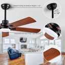 52" Lighted Ceiling Fan, Solid Wood Ceiling Fan, with Remote Control and DC Motor, 5 Blades, Suitable for Living Rooms, Bedrooms, Farmhouses, Hallways, Indoor and Outdoor Ceiling Fans - Black + Walnut