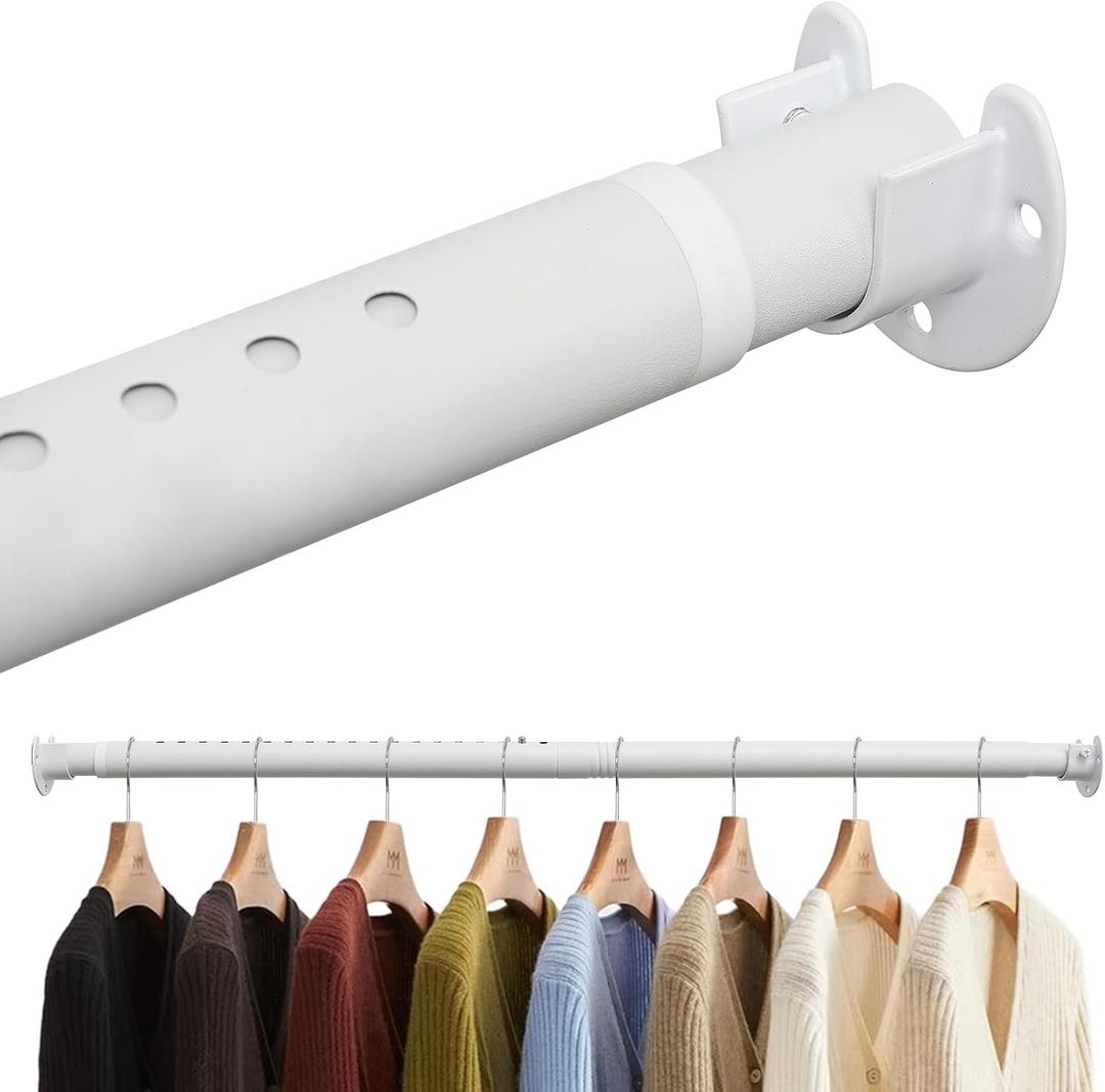 Closet Rods for Hanging Clothes, 16-83 Inches Closet Rod, Adjustable Metal Closet Hanging Rod Heavy Duty Clothes Rod for Closet, Wardrobes, Laundry, RV, White