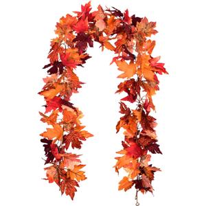 DearHouse 2 Pack Fall Garland Maple Leaf, 5.9Ft/Piece Hanging Vine Garland Artificial Autumn Foliage Garland Thanksgiving Decor for Home Wedding Fireplace Party Christmas (Red)