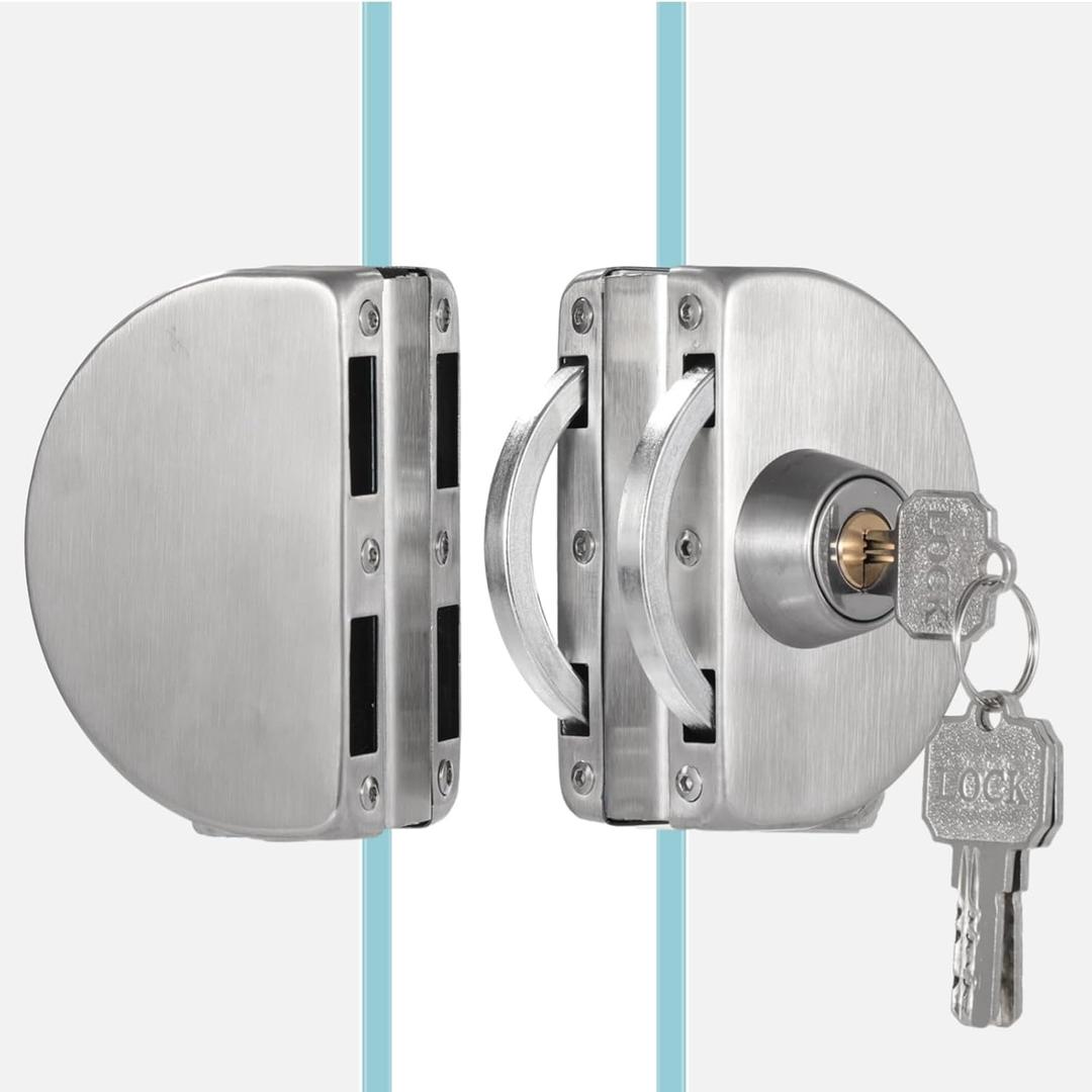 Stainless Steel Glass Door Lock, Double-Sided Lock for 1/2 in Glass or Sliding Doors, Includes 3 Keys, Brushed Surface