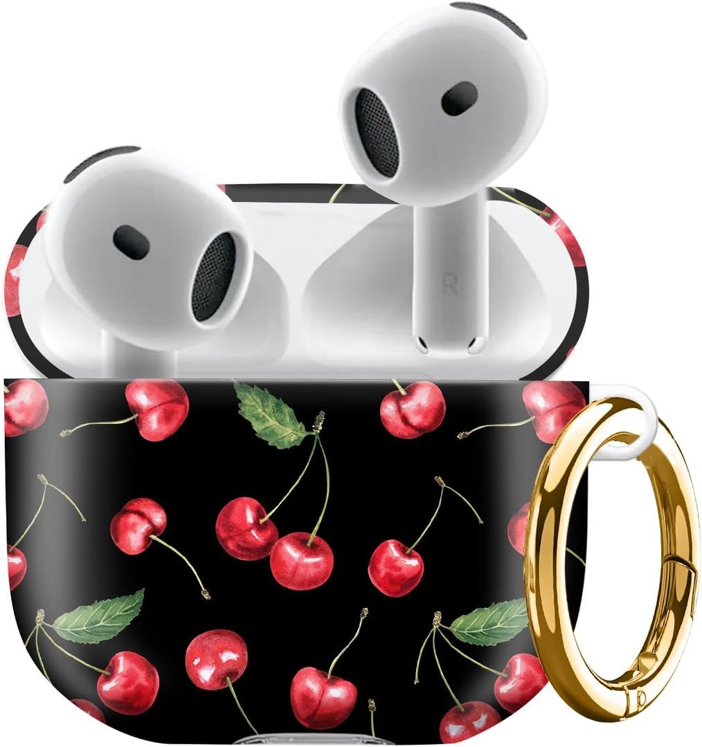 Compatiable with AirPod 4 Protective Case 2024, Soft Protective Case with Keychain for Women,Cute Shockproof Charging Case Cover for AirPod 4(Cherry)