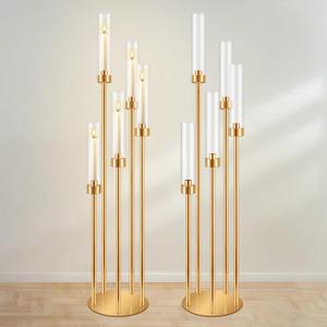 2Pcs Floor Candelabra Wedding Centerpieces Gold Candelabra Centerpieces 5 Arm 42" Tall Metal Candle Holder Metal Candlestick Holders with Acrylic Removable Lampshade for Christmas Decoration