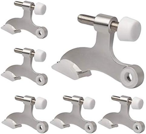 KOVOSCH 6 Pack Hinge Pin Door Stopper Brushed Satin Nickel - Adjustable Heavy Duty Hinge Pin Door Stops with White Rubber Bumper Tips