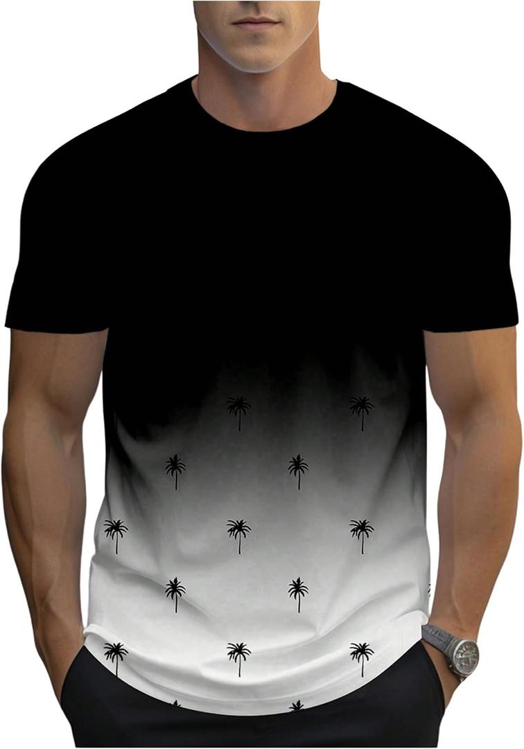 SOLY HUX Men's T Shirt Graphic Ombre Shirt Top Crew Neck Short Sleeve Tropical Print Casual Tees Black and White Small