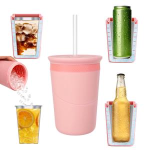 Silicone Cooling Cup - Mini Ice Cube Mold, Perfect for Coffee, Juice, Tea - Stainless Steel Inner Cup Dishwasher Safe (Pink)