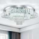 21 Inch Crystal Chandelier LED Flush Mount Ceiling Light Fixtures Luxury Chandeliers for Living Room Bathroom Bedroom Entrance Dining Room(Cool White)