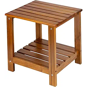 Utoplike Teak Side Table Outdoor, Patio End Table Double Layer, Wooden Coffee Accent Tables for Backyard, Garden, Bed, Living Room, Couch, Two-Tier