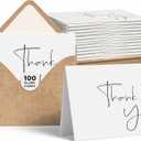 VNS Creations Thank You Cards With Envelopes Bulk Set & Stickers - 100 Pack 4x6 Blank Thank You Notes Bulk Box Set - Large Note Card Small Business, Wedding, Baby Shower & Bridal Shower - White
