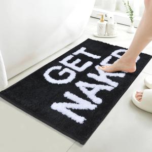 Get Naked Bath Mat Cute Bathroom Rugs Non Slip Bath Mat Funny Apartment Room Decor Black and White Bathroom Rugs for Tub and Shower,20"x32"