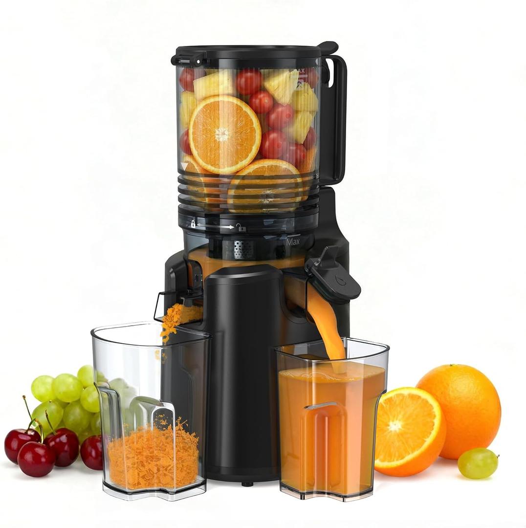 Cold Press Juicer, Juicer Machines with 6" Large Wide Feed Chute, High Juice Yield Slow Masticating Juicer, Easy to Clean, Quiet Brushless Copper Motor, Juicers for Whole Fruits & Vegetables