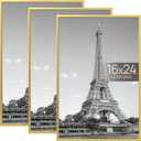 upsimples 16x24 Picture Frame Gold 3 Pack, Scratch-Proof Poster Frames 16 x 24 for Photo Gallery - Slide-In Strips, Horizontal or Vertical Wall Mounting