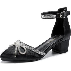 LAURMOSA Girls Sandals Closed Toe High Heels Pointed Toe Ankle Strap Pumps Flower Girl Dressy Shoes in Wedding Party Cute Bowknot Chunky Block Heeled for Little Big Kids, Size: 6