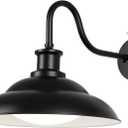 Dusk to Dawn Outdoor LED Barn Light, 16 Inch Large Farmhouse Exterior Wall Light Fixture with Adjustable Color Temperature, Modern Black White Porch Light Outside for House Garage Doorway