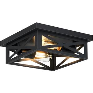 Black Flush Mount Ceiling Light Fixture,Square Hallway Light Fixtures Ceiling,Light Fixtures Ceiling Mount for Farmhouse,Kitchen,Hall,Bedroom,1 Pack