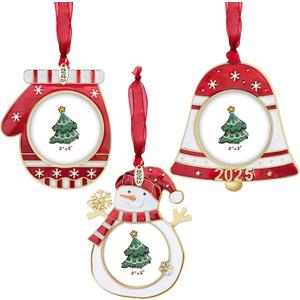 GUOER 3PCS Christmas Tree Ornaments Set Picture Frame Ornament Holiday Keepsake Gift Home Decor Christmas Decorations Xmas Gifts Pendant with 2” Photo Frame Insert (Snowman Set 2025)