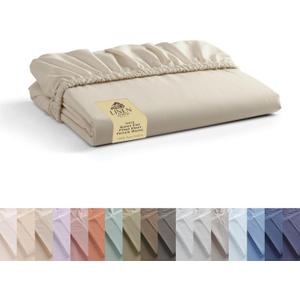 Linen Home 100% Cotton Percale Weave Fitted Sheet, Queen Size, Ivory, 1 Deep Pocket Fitted Sheet, Fits Mattress Upto 16" Crisp and Cool Strong Bed Linen, 60"X80"+15"