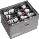 Shoe Organizer for Closet, Fits 16 Pairs, Large Shoe Box Storage Containers with Clear and Adjustable Cover, Space Saving Shoe Holder with Handle, 20.5L x 16.5W x 12.6H,Grey