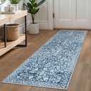 Vintage Runner Rug 2x6, Blue and White Washable Runners for hallways, Super Soft Kitchen Runner Rug Non Slip, Print Faux Wool Thin Carpet Hallway Runner for Entryway Indoor Bedside Runner