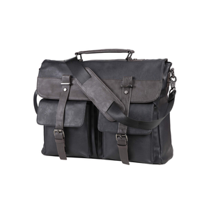 seyfocnia Men's Vintage Black 17.3 Inch Water Resistant PU Leather Laptop Bag, Messenger Bag, Satchel, Briefcase