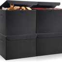 Bagnizer Large 22 Quart Linen Fabric Foldable Storage Bin Cube Organizer Basket with Flip-Top Lid & Handles, Clothes Blanket Box for Home, Office, Closet, Black, 4 Pack 14.6 x 9.5 x 9.5”