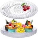 Fumete 10 Pcs Round Plastic Serving Platters Clear Plastic Serving Tray Acrylic Crystal Flan Plates for Food Cake Cookie Fruits Birthday Wedding Party Supplies(12 Inch)