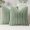 MIULEE Faux Fur Decorative Throw Pillow Covers 18x18 Inch Set of 2, Modern Spring Home Decor Soft Plush Couch Pillows Cozy Fluffy Cushion Covers for Sofa Bed Sage Green