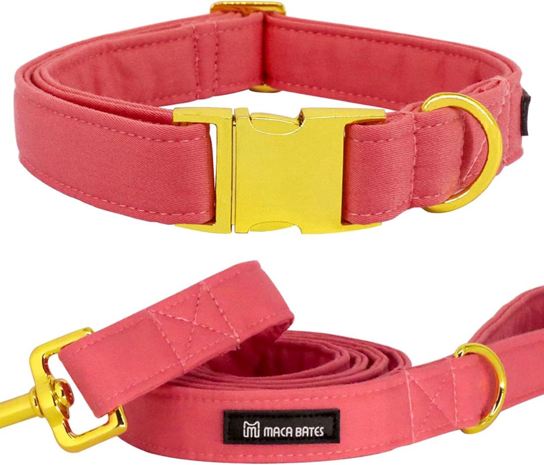 Maca Bates Dog Collar and Leash Set, Adjustable Solid Dog Collar and Leash for Small Medium Large Dog with Golden Metal Buckle (XL, set-peach red) Maca Bates Dog Collar and Leash Set, Adjustable Solid Dog Collar and Leash for Small Medium Large Dog with Golden Metal Buckle (XL, set-peach red)