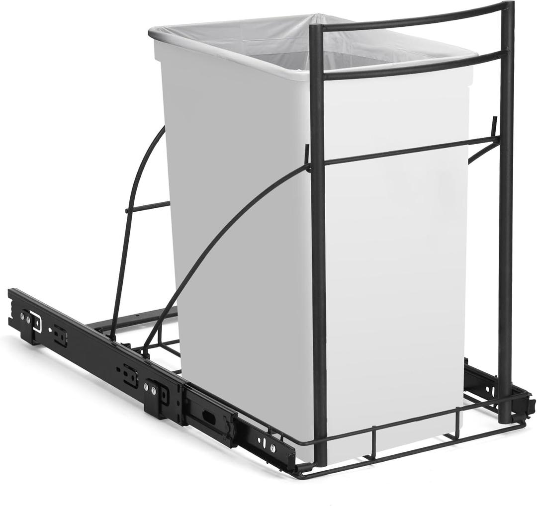 Pull Out Trash Can Under Cabinet, Cabinet Trash Can Pull Out Kit with Soft Close Rail, Under Sink Trash Can Pull Out for 13/8 Gallon Trash Can, Heavy Duty Pull Out Trash Can (Trash Can Not Included)
