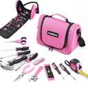 Pink Tool Set,Tool Bag for Women with Shoulder Strap,Basic Tool Kit,21Pcs,Tool Pouch with Zipper,Portable Tool Bag with Tools for Home|Dorm|Office|DIY|Desk|Apartment