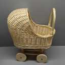 Wicker Baby Carriage Wicker Stroller for Baby Shower Vintage Woven Rattan Flower Basket Decorative Cart Storage with Handle for Floral Arrangement Wedding Photo Props(Cream,20 in)