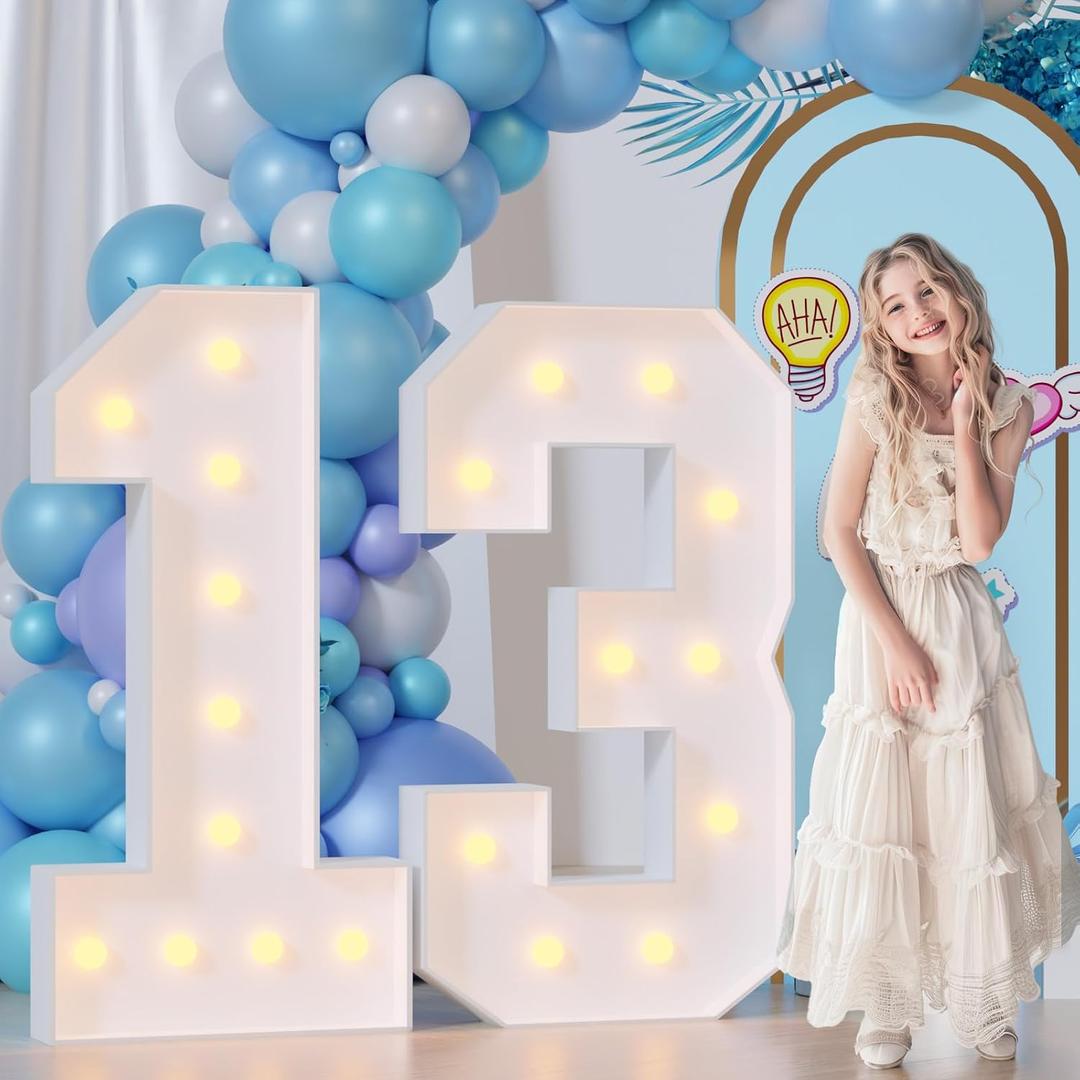 Light Up Numbers 4FT, Number 13 Light Up Sign Marquee Numbers 4 Feet Tall, Large 13 Marquee Number for 13th Birthday Party Decorations Mosaic Nmero