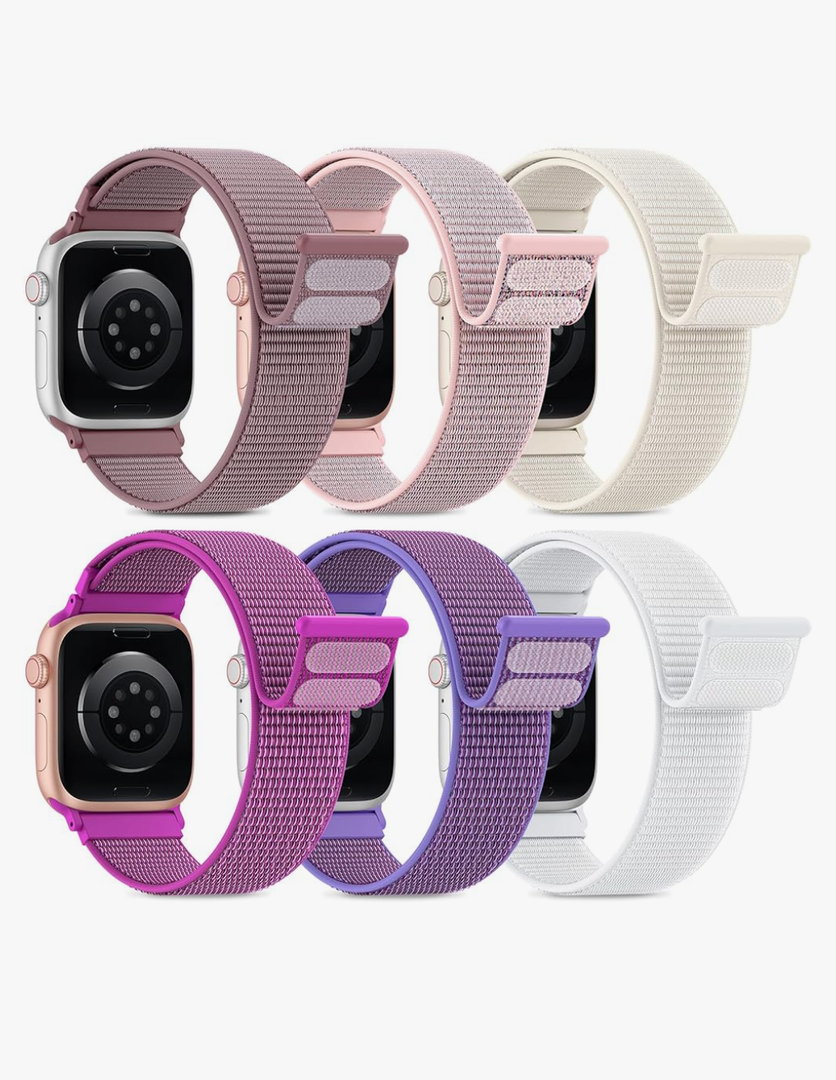 AMSKY 6 Pack Sport Nylon Loop Bands Compatible with Apple Watch Band 40mm 41mm 38mm 42mm 44mm 45mm 46mm 49mm for Women Men,Stretchy Vel-Cro Straps for iWatch Series 10 9 8 7 6 5 4 3 2 1 SE Ultra