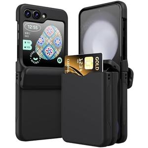 Asuwish Phone Case for Samsung Galaxy Z Flip 6 5G 2024 Wallet Cover with Bulid in Card Slot Full Body Hinge Protective Heavy Duty Shockproof Cell Accessories ZFlip6 Z6 G Flip6 6Z Women Men Black