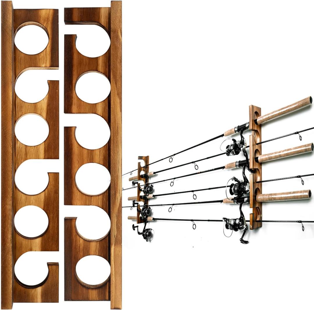 Ghosthorn Holds Up to 6 Rods Fishing Pole Rod Racks Wall or Ceiling Mounted Fishing Pole Rod Holders for Garage Storage Organizer Fishing Gear Equipment for Men Women