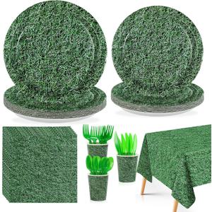 170Pcs Plastic Fake Green Grass Decorations, Serves 24