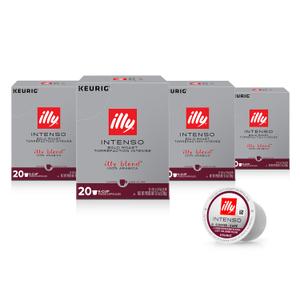 Illy Coffee K Cups - Pods For Keurig Machines Intenso Dark Roast Notes of Cocoa & Dried Fruit - Bold, Flavorful & Full-Bodied Flavor - No Preservatives 20 Count, Pack of 4 