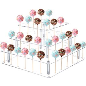 Cake Pop Stand, 56 Holes 3 Tier Clear Acrylic Lollipop Holder, Square Cake Pop Display Stand, Dessert Decorative Square Cakepop Holder for Wedding, Party Decorating, Anniversaries, Birthday Parties