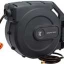 Giraffe Tools AW505/8 Retractable Garden Hose Reel 5/8" x 115+5 ft, Heavy Duty Wall Mounted Water Hose Reel Automatic Rewind, 180 Deg Swivel Bracket, Slow Retraction, 115ft, Dark Grey (5/8" 115+5 FT)