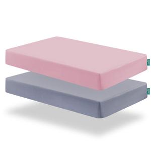 Biloban Crib Sheets Girl Fitted, 2 Pack Crib Sheet Fits for Standard Crib Mattress, Neutral Toddler Bed Sheets for Baby Boys, Grey & Pink, 52X 28