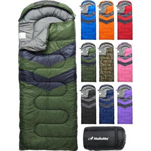 MalloMe Sleeping Bags for Adults Cold Weather & Warm - Backpacking Camping Sleeping Bag for Kids 10-12, Girls, Boys - Lightweight Compact Camping Essentials Gear Accessories Hiking Sleep Must Haves, Style: Plush Comfort 32-65°f