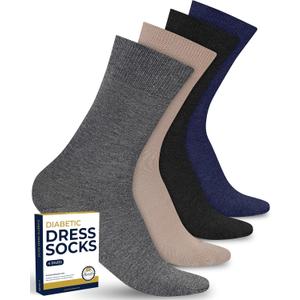 Pembrook Diabetic Dress Socks for Men - 4 Pairs Odor Free Stylish Diabetic Socks for Men Work | Mens Diabetic Socks Casual (Large, Black/Beige/Gray/Navy - 4 Pairs)