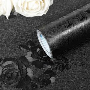  Apdidl Black Flower Wallpaper Peel and Stick, Gothic Black Floral Textured Contact Paper 393"X17.7", Removable Self Adhesive Renter Friendly Wall Paper for Kitchen Drawers Walls Cabinets
