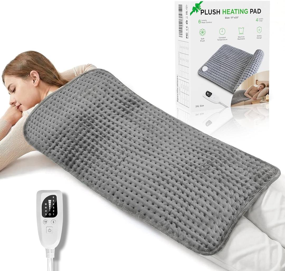 Heating Pad for Period Cramps Back Neck and Shoulders Pain Relief, 1733 Large Heated Pad with 4 Level Timing, 6 Level Heat Setting and Auto Shut Off, Gifts for Women, Men