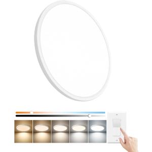 15.8 Inch Dimmable LED Flush Mount Ceiling Light, 32W, 3480LM, 3000K/3700K/4000K/5000K/6000K, Round Flat Panel Low Profile Ceiling Light Fitures for Hallway, Kitchen, Bedroom, 4PK White