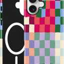 Jusy Compatible with MagSafe Checkerboard Case for iPhone 17, Cute Aesthetic Checkered Magnetic Phone Case, Soft TPU and Hard PC Protective Phone Cover for Women GirlsShiny - Colorful