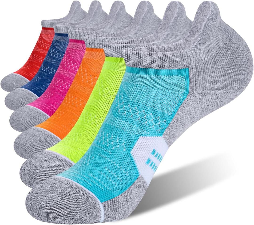 CS CELERSPORT 6 Pack Women's Ankle Running Socks Cushioned Low Cut Tab Athletic Socks (Grey Multicolored)