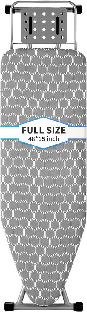 Full Size Ironing Board 57" L X15 W, Large Wide Sturdy Ironing Board with Iron Rest, Foldable Adjustable Iron Board with Heat Resistant Cover, Enhanced Stability (Silver Gray)