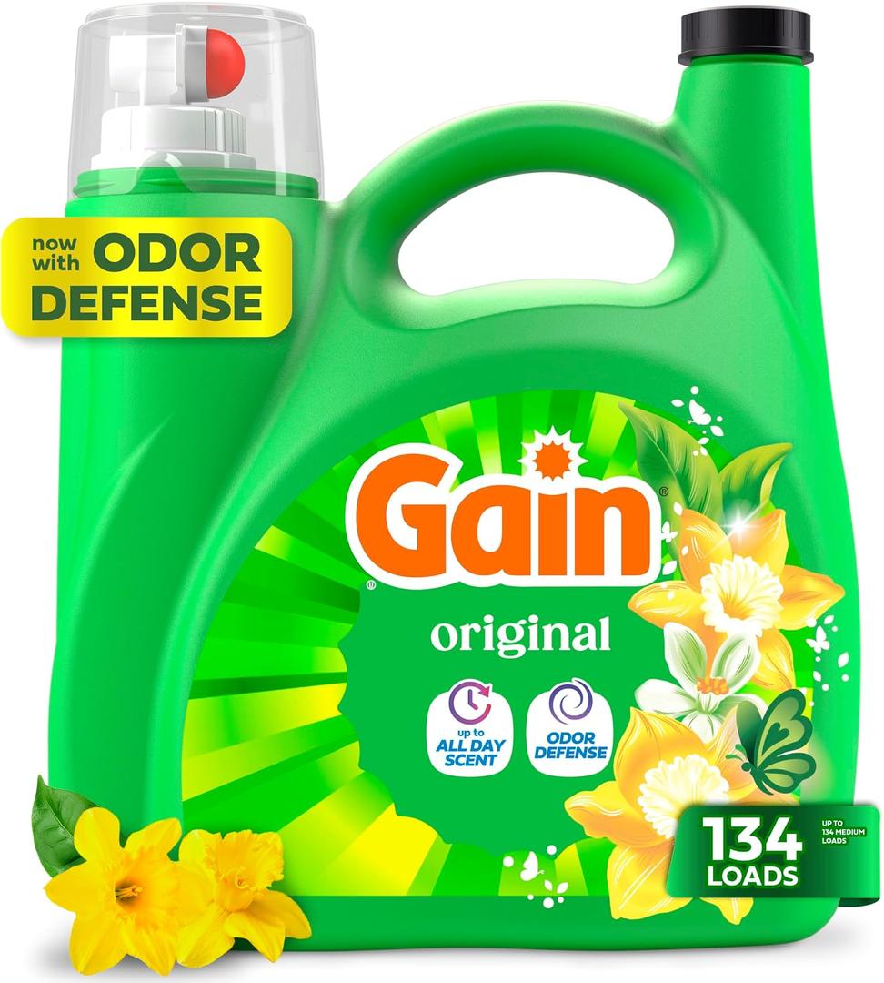 Gain Liquid Laundry Detergent, Now with Odor Defense, Original Scent, 177 fl oz, 134 Loads