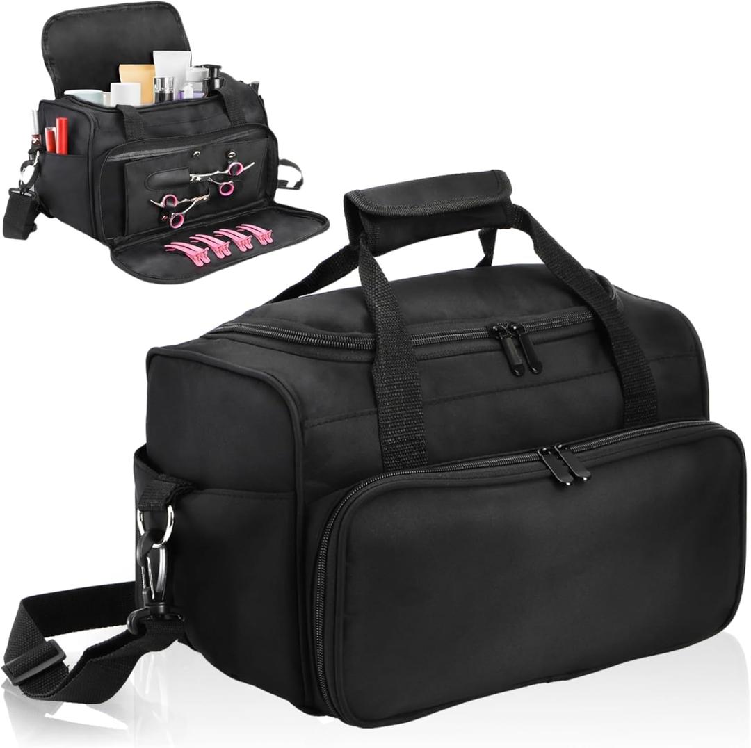 Hairstylist Travel Bag, Large Capacity Hairdresser Bag with Divider, Sturdy Barber Case Holder for Hair Stuff, Professional Cosmetology Organizer for Curling Iron Hair Straightener Supplies, Black